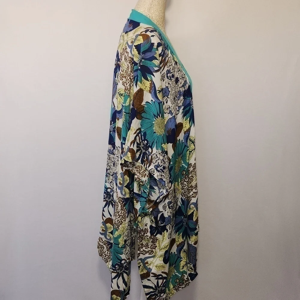Do Everything In Love Women's Tropical Print Open Front Kimono Cardigan Beach